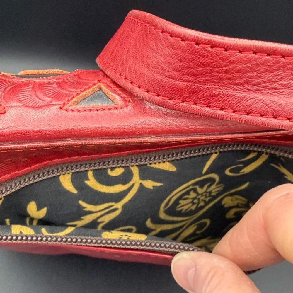 Red and Black Embossed Leather Crossbody Bag - Picture 7 of 13